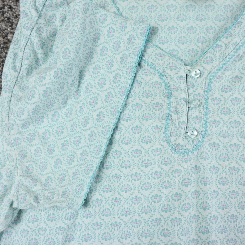 Secret Treasures Womens Sleepwear 3X Aqua Spa Floral Print Henley Top